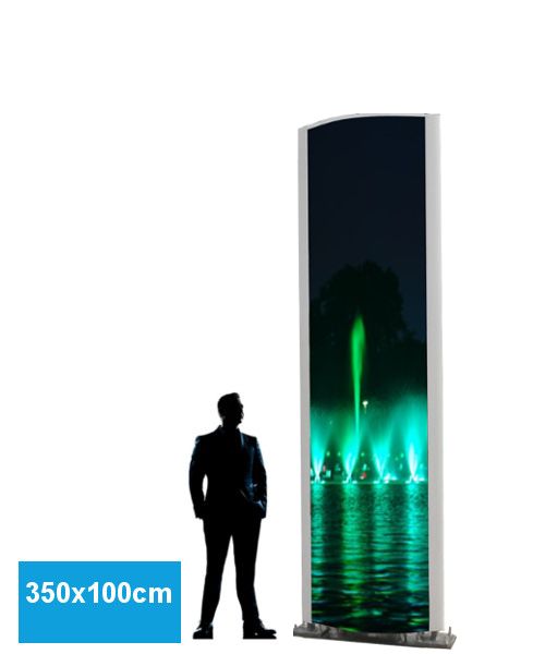 Totem Galbé Non Lumineux sur mesure pour zone commerciale avec publicité imprimée. Fixation par scellement, platine, crosse d'ancrage. Production et Vente